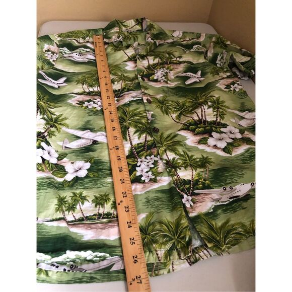 Vintage 90s Pacific Legend Airplanes & Palm Trees Hawaiian Shirt Size L - Picture 5 of 10